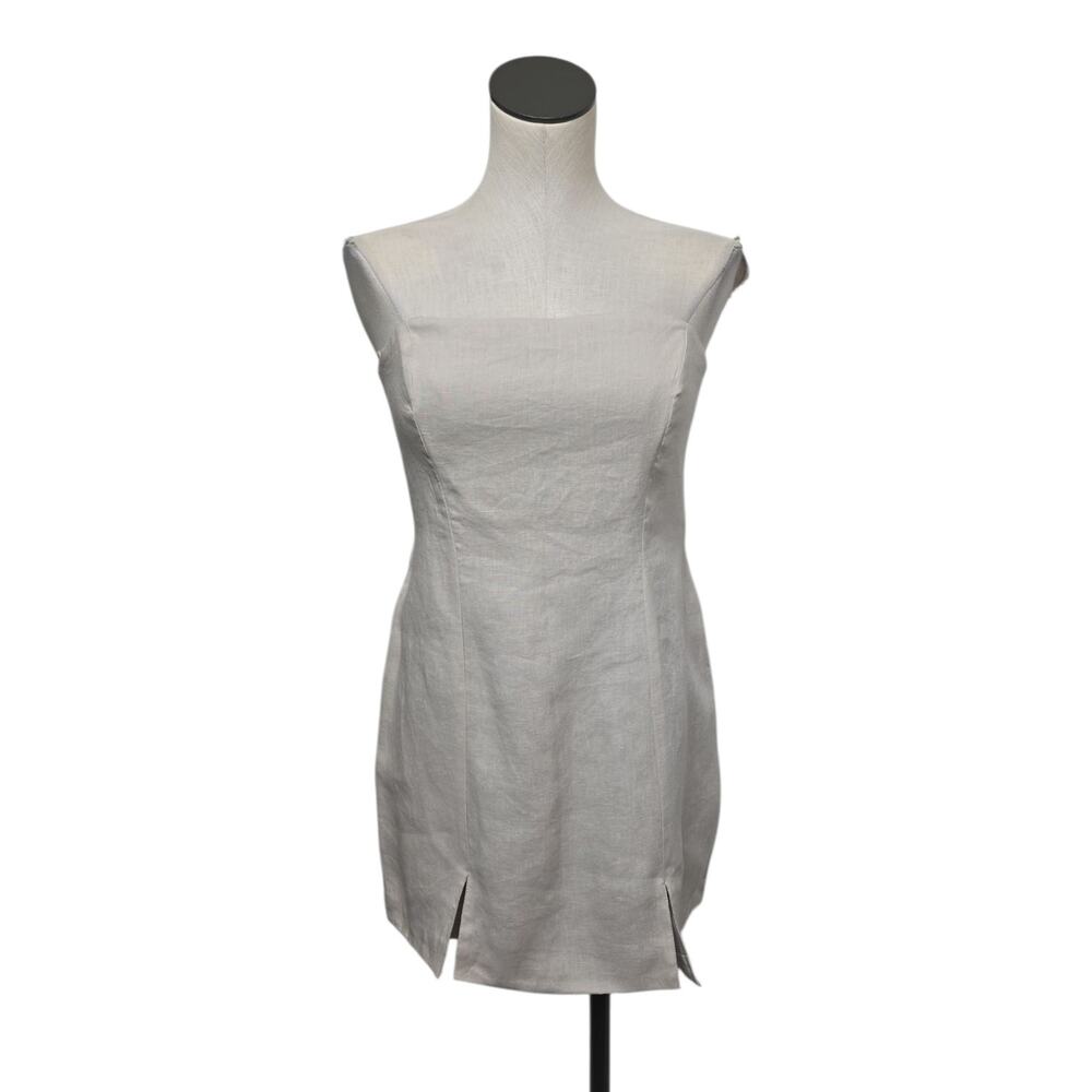 NWT Revolve Rumer Harper Mini Dress In Tan 100% Linen Beach Vacay Womens Medium